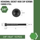 uxcell Hex Socket Bolts (3/8"-16x4), Grade 12.9 Carbon Steel Hex Socket Drive Screws, Black, 10 Pcs
