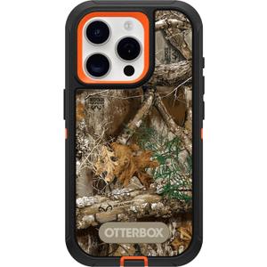 OtterBox iPhone 15 Pro (Only) Defender Series Case - Realtree Edge (Blaze Orange/Black/RT Edge), Rugged & Durable, with Port Protection, Includes Holster Clip Kickstand