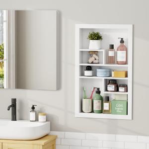 Stainless Steel Recessed Medicine Cabinet 14 * 24, Rust-proof Metal Wall Niche, In Wall Shower Niche Shelf Insert Replacement, Recessed Medicine Cabinets for Drywall, with 5 Compartments, White
