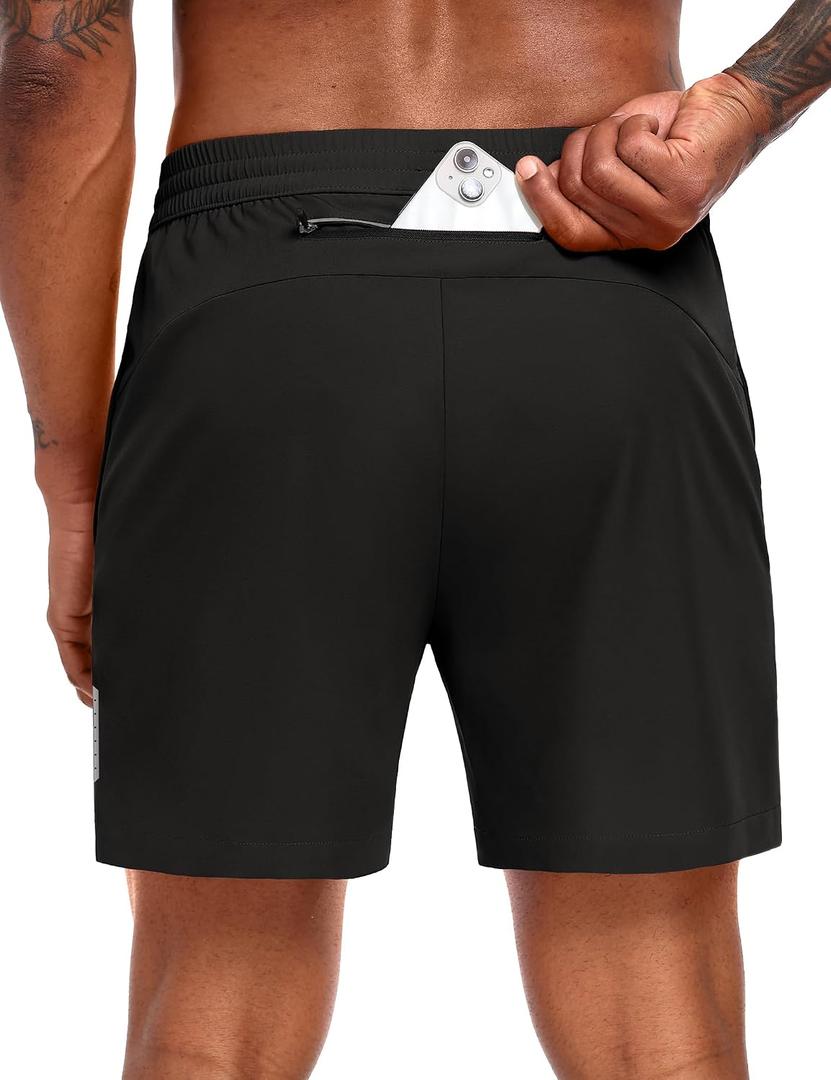 MIER Mens Running Shorts with 5 Inch Inseam, Quick Dry Athletic Shorts for Gym Workout Exercise Training, 3 Zipper Pockets (Black, XL)