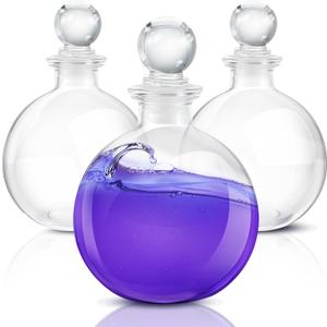 Tessco 3 Pcs Spherical Potion Bottles Round Glass Clear Potion Jars Large Decorative Witch Bottles for Halloween Christmas Costume Props DIY Crafts Decoration(5.31 inches,Round Ball Stopper)