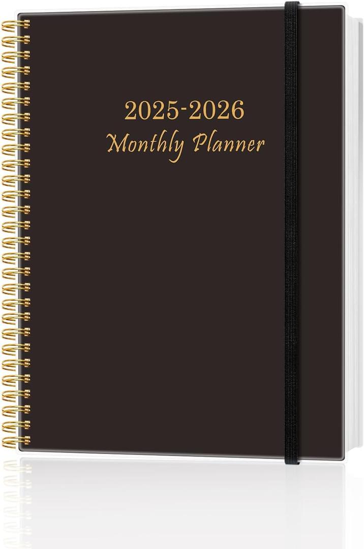 Monthly Planner 2026  Monthly Calendar from January 2026 to December 2026, 12 Month Planner with Spiral Binding, Inner Pocket, Elastic Closure, 8.5" x 11", Elastic Closure, Black