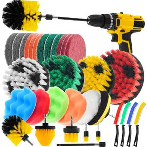 32 Pack Drill Brush Attachments Set Scrub Pads Sponge Buffing Pads Crevice Cleaning Brush for Home Bathroom Car Kitchen Corners Sink Stubborn Stains Tiles Car Polishing Kit