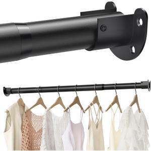 Closet Rods for Hanging Clothes, 16 to 88 Inch Stepless Adjustable Closet Rod, Heavy Duty 1.3 Inch Closet Hanging Rod for Closet Wardrobes Laundry, 1 Pack (Matte Black)