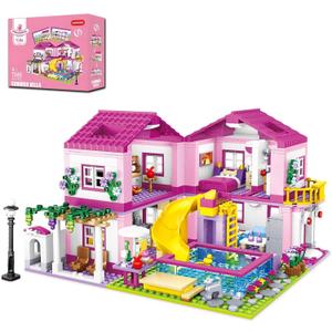 Pink Summer Pool Villa Building Block Set Friends Construction Educational Toy 1018 Pieces Gifts for Girls Teens Kids Adults Ages 6+