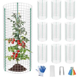 10-Set 12 x 24 Plant Protector from Animals, Hot-Dip Galvanized Metal Mesh Plant Cages, Dual-Secure with U-Stakes & Supports, Animal Barrier to Keep Rabbits & Chickens Out of The Graden, Silver White