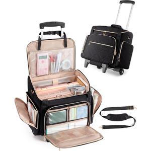 Marscamd Rolling Teacher Bag with 15.6" Laptop Compartment, Wheeled Work Briefcase Tote with Detachable Trolley for Women, Black