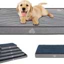 Dog Bed Soft Crate Pad Mat Reversible Cool & Warm, Washable Comfy Kennel Pad with Orthopedic Egg-Crate Foam for Small Medium Large Dogs, Water-Resistant Pet Bed, Gray/Dark Blue