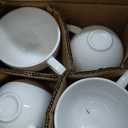 20 Pce Porcelain Dinnerware Set, Embossed Ceramic Cups, Saucers, Plates and Bowls, Microwave and Dishwasher Safe, Service Dining Dish Set for 4 (White, QOMO-1996)