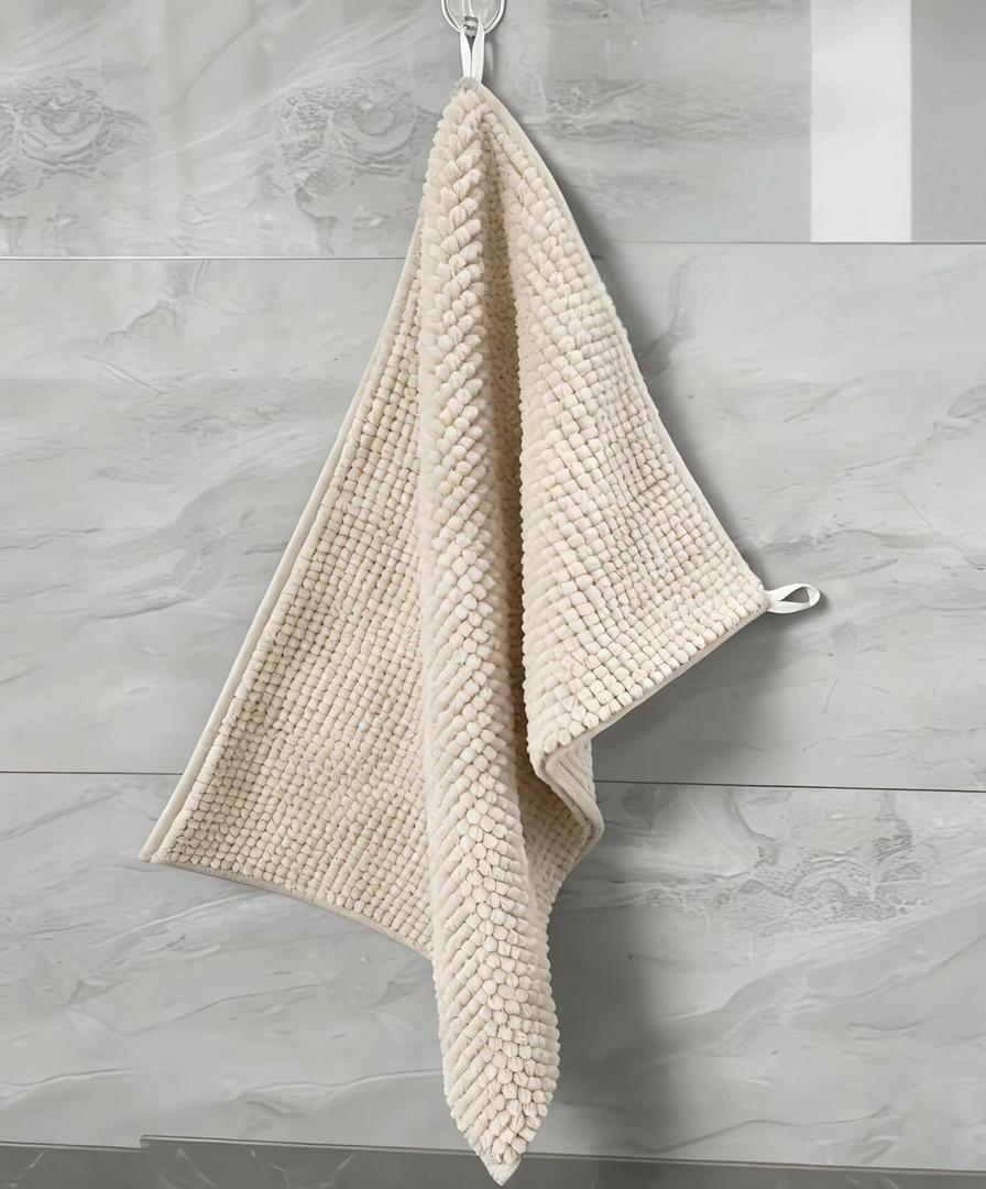 Hangable Bathroom Rugs, Absorbent Chenille Bath Mat Rug Set Non Slip, Soft Shaggy Bath Room Floor Mats for Bathroom,Machine Washable (Camel)