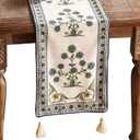 patdrea Designer Blue Rustic Elegant Floral Patterned Linen Table Runner 71 Inch Long,Wrinkle Resistant Table Mat,Decoration for Kitchen Dining and Coffee Tables Banquet Christmas , 12"x71"