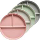 greenandlife 9 Inch (4PCS) Unbreakable Divided Plates for Kids Adults, Dishwasher & Microwave Safe Compartment Plate, Lightweight Reusable Plastic Portion Control Plates, BPA Free and Healthy (INS Series)