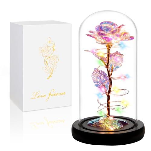 Childom Mothers Day Mom Gifts for Mom,Birthday Gifts for Women Grandma,Flowers for Delivery Prime,Colorful Rainbow Light Up Rose in A Glass Dome,Anniversary Valentines Roses Gift for Her Wife Daughter