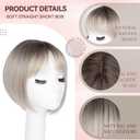 LEEONS Hair Toppers for Women with Bangs Short Bob Synthetic Hair Pieces for Thinning Hair Side Part (Mixed Ivory Blonde with Dark Root)