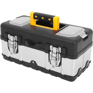 Stainless Steel Portable Tool Box with Double-layer Thickened Design, Lockable Handheld Tools Organizer Suitable for Workshop and Travel, 19-inch Sturdy Storage Case