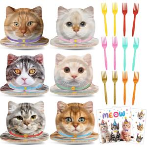 96Pcs Cat Birthday Party Plates and Napkins Decorations Cute Kitten Party Supplies Cat Shaped Paper Dessert Plates Kitten Themed Tableware Set for Cats Themed Birthday Baby Shower Decorations