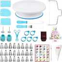 193 Pcs Cake Decorating Kit with Cake Turntable,Leveler,24 Numbered Icing Tips,2 Spatulas,2 Couplers,3 Scrapers,50 Pastry Bags,50 Paper Cupcake Liners,50 Cake Flags & More Baking Tools, (Blue)