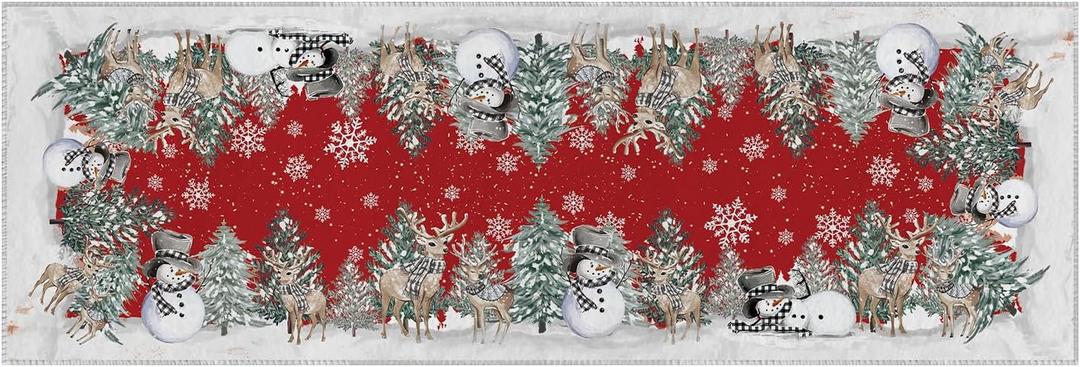Artoid Mode Red Snowman Deer Tree Christmas Runner Rug, Winter Home Decor Low-Profile Washable Area Rug for Hallways Entryway Bedroom Bathroom Laundry Room Indoor 2x6 Feet