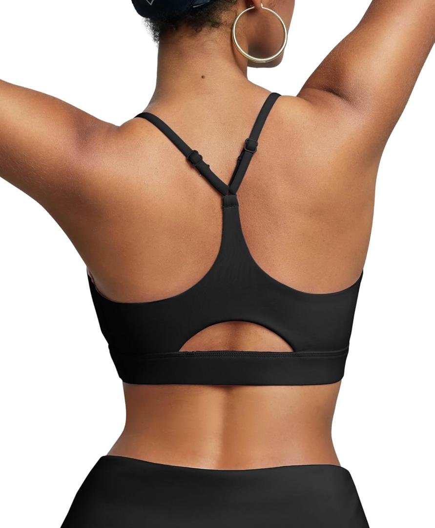 BRXL Sports Bras for Women Y Back Padded Sports Bras Adjustable Straps Low Impact Sports Bra with Sewn in Pads (Medium, Black)