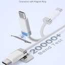 2 x StayCable 5FT USB A to USB C Cable with Built-in Magnetic Holder for Nightstand, Desk and Car, 3A Fast Charging Anti-Fall Cord with 2 Adhesive Metal Plates, Braid Type-C Data Cable for iPhone 17 (White)