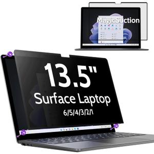 Privacy Screen for 13.5 Inch Surface Laptop 6/5/4/3/2/1, MagicSuction Removable Anti Spy Black Protector, Glare Blue Light Filter for Microsoft Laptop Computer Monitor