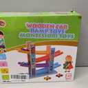 Montessori Toys for Toddlers, Children Race Track Toy with 4 Cars and 1 Wooden Parking Lot, Stable Base, Car Ramp Toy for 1 2 3 Year Old Boy Girl Gifts, 14.2" x 3.5" x 10.2", 1.2" x 1.6"