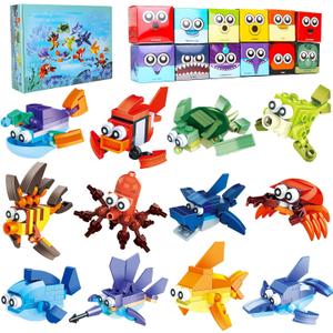 Party Favors for Kids Goodie Bags ,12PCS Mini Building Blocks Ocean Animal, Sea Creatures Building Blocks SetBuilding Sets Stem Toys for Birthday Party Gift,Goodie Bags, Prize,Cake Topper