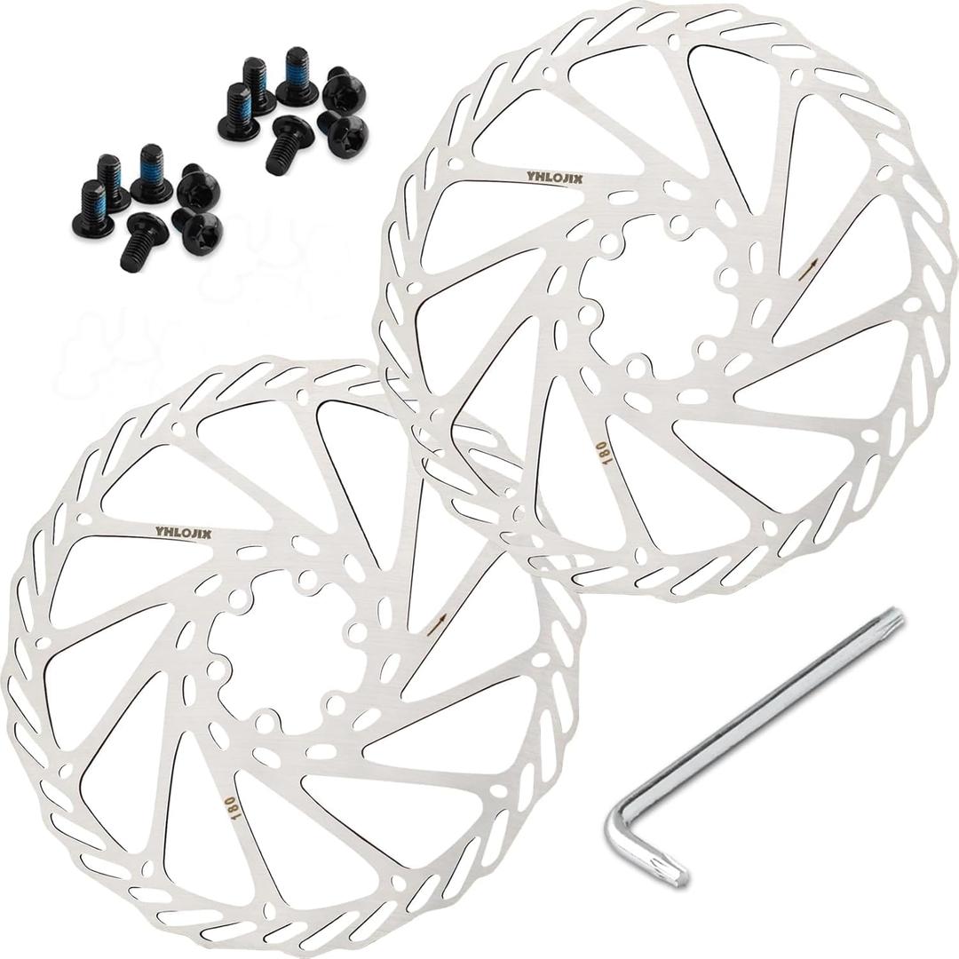 2PCS 180mm Disc Brake Rotor With 6 Bolts & T25 Torx Tool, Stainless Steel Bike Rotor for Mountain Bike/Road Bike/MTB/BMX, Fits 44mm Threaded Hub (Anti-Rust & Heat-Resistant) (180mm*2pcs)