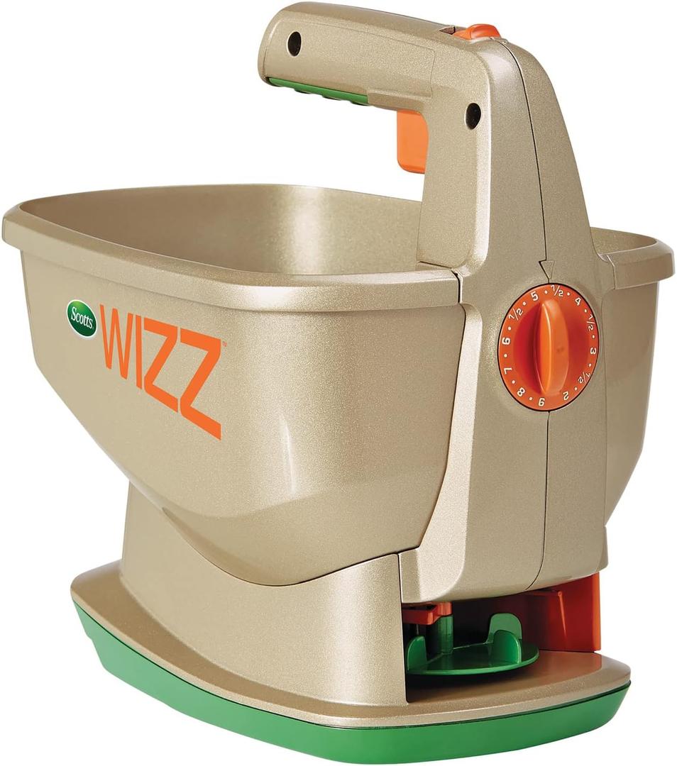 Scotts Wizz Spreader for Grass Seed, Fertilizer, Salt and Ice Melt, Handheld Spreader Holds up to 2,500 sq. ft. of Product (1 Pack)