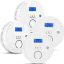4 Packs, 2 in 1, Smoke and Carbon Monoxide Detector, Smoke Detector Carbon Monoxide Detector Combo,85db Alarm, Digital Display, with Battery, Easy to Install