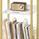 LELELINKY Side Table,White Marble Night Stand with Golden Metal Frame,3 Tier Industrial Wooden Record Player Stand with Vinyl Storage Shelf ,End Tables for Living Room Bedroom Small Spaces (Medium)