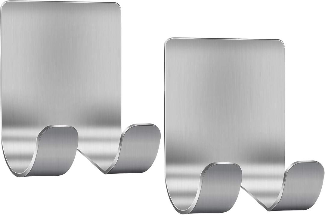 Razor Holder Shaver Hook Hanger Stand(2 Pack)Self Adhesive Stainless Steel Heavy Duty Utility Storage Hook,Shower Hook for Razor,Bathroom Kitchen Organizer for Plug Robe Towel Loofah Bathrobe Coat (Silver)