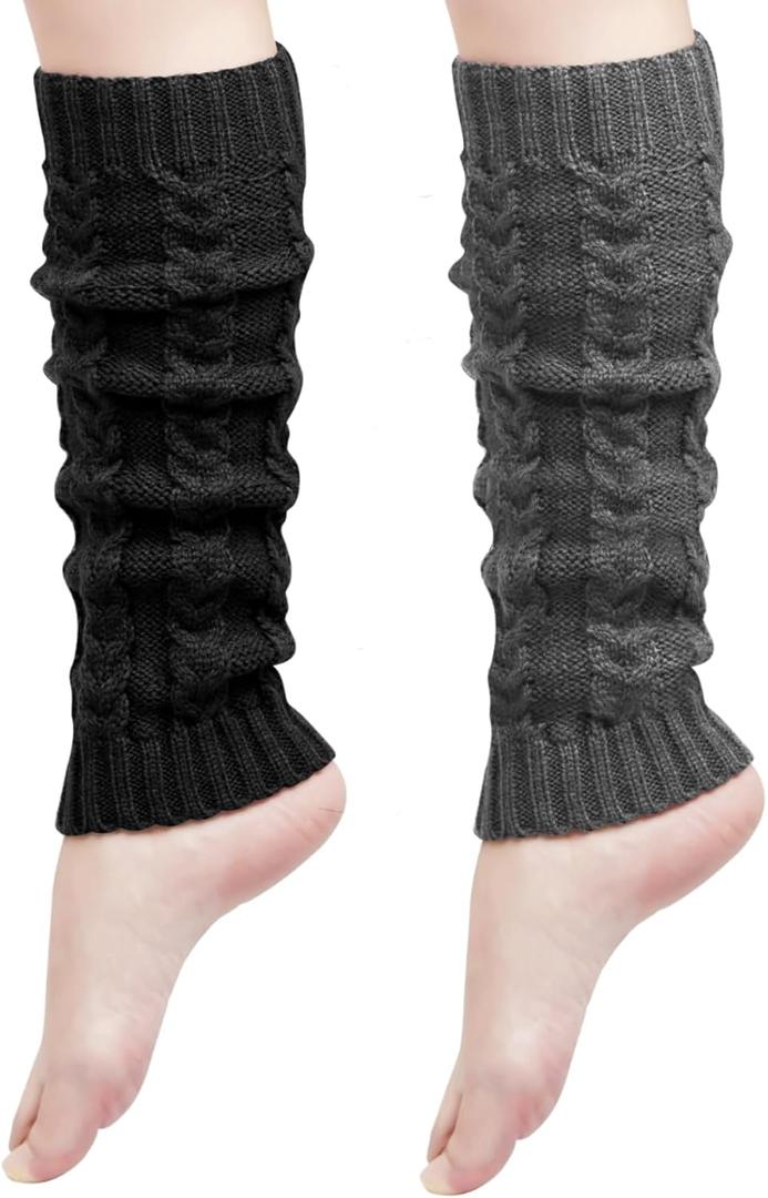 4 x Loritta Womens Leg Warmers Winter Warm Knit Long Boot Socks Slouch Knee High 80s for Party (B7-2 Pairs(black+dark Grey))