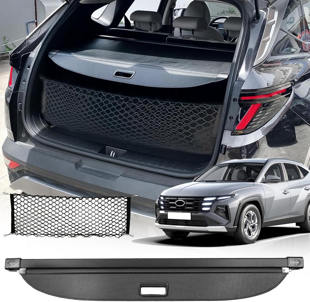 Cargo Cover for Hyundai Tucson 2024 2025 Accessories 2023 2022(Carbon Fiber Texture),Retractable Trunk Cover Organizer Security Shielding Shade Tonneau Cover for Hyundai Tucson Accessories