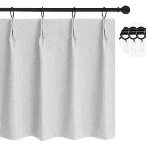 WdFour 24x18 Inch Pinch Pleated Blackout Cafe Curtains - Pack of 2, 100% Light Blocking Back Tab Drapes for Half Windows, Kitchen & Bathroom Short Curtains(Greyish White