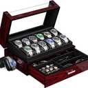 ANWBROAD Watch Box for Men 12 Slots Watch Case with Glass Lid 2 Layers Paint Watch Holder Jewelry and Watch Storage Faux Leather Lining Elegant Present or Men Women UJWB005Y