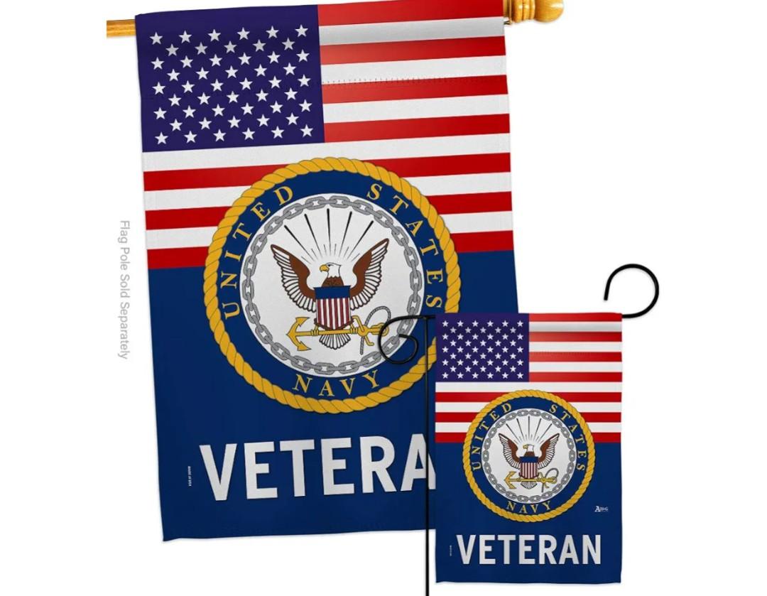 US Navy Veteran Garden House Flag - Set Armed Forces USN Seabee United State American Military Retire Official - Decoration Banner Small Yard Gift Double-Sided Made in USA 28 X 40