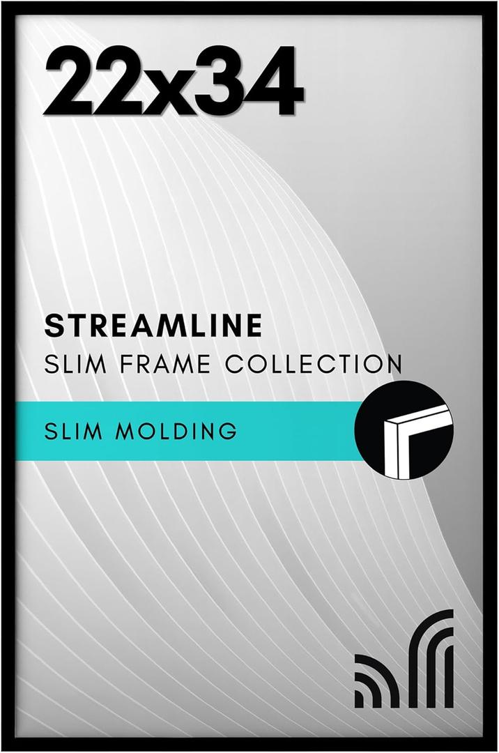 Americanflat 22x34 Poster Frame with Polished Plexiglass - Streamline Collection - Thin Border Picture Frame for Wall Display - Hanging Hardware Included - Black