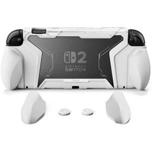 playvital for Switch 2 Beyond-Grip Dockable Case, Interchangeable FPS/Omni Ergonomic Grips + Military-Grade Drop Protective Cover + 2 Joystick Caps for Nintendo Switch 2 (White)​