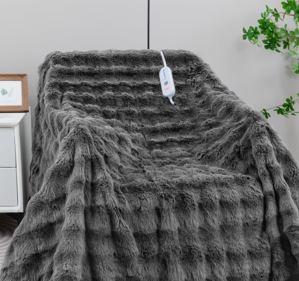 TiMiCalda Heated Blanket Electric Queen 84"x90" Soft Thick Bubble Electric Blanket for Sofa with 5 Heat Levels & 10 Hours AutoOff Overheat Protection, Warm Cozy Gifts, Light Grey