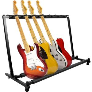 Kuyal Multi-Guitar Display Rack Folding Stand - Band Stage Bass & Acoustic Guitar, Black (7 Holder)