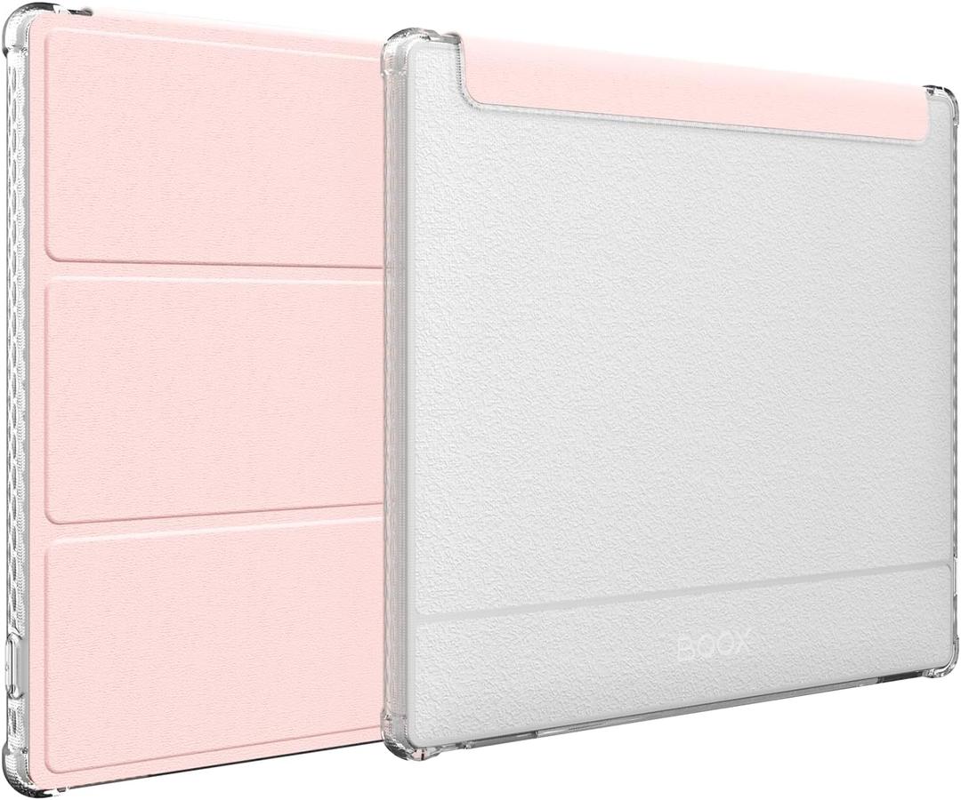 TUDIA SKN FLIP Designed for Onyx Boox Go 7 / Go Color 7 Case (Gen 1 & 2, 2024/2025) [Enhanced Auto Wake/Sleep Function] Slim Shockproof Trifold 7" Cover with Transparent TPU Back (Pink)