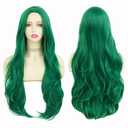 Tseses Green Long Curly Wave Wig for Women Middle Part Curly Wig Natural Looking Synthetic Fibre Hair Wig for Halloween Party Cosplay Use
