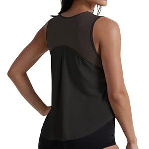Clbort Women's Workout Tank Tops - Mesh Back Sleeveless Shirts, 4-Way Stretch Loose Fit Athletic Tops for Gym Yoga Running Black, XL