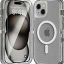 for iPhone 15 Case, Fits Magsafe,Heavy Duty Shockproof Protection Phone Cases with Screen Protector*1, Magnetic Transparent Protective Cover for iPhone 15 6.1 '', Gray