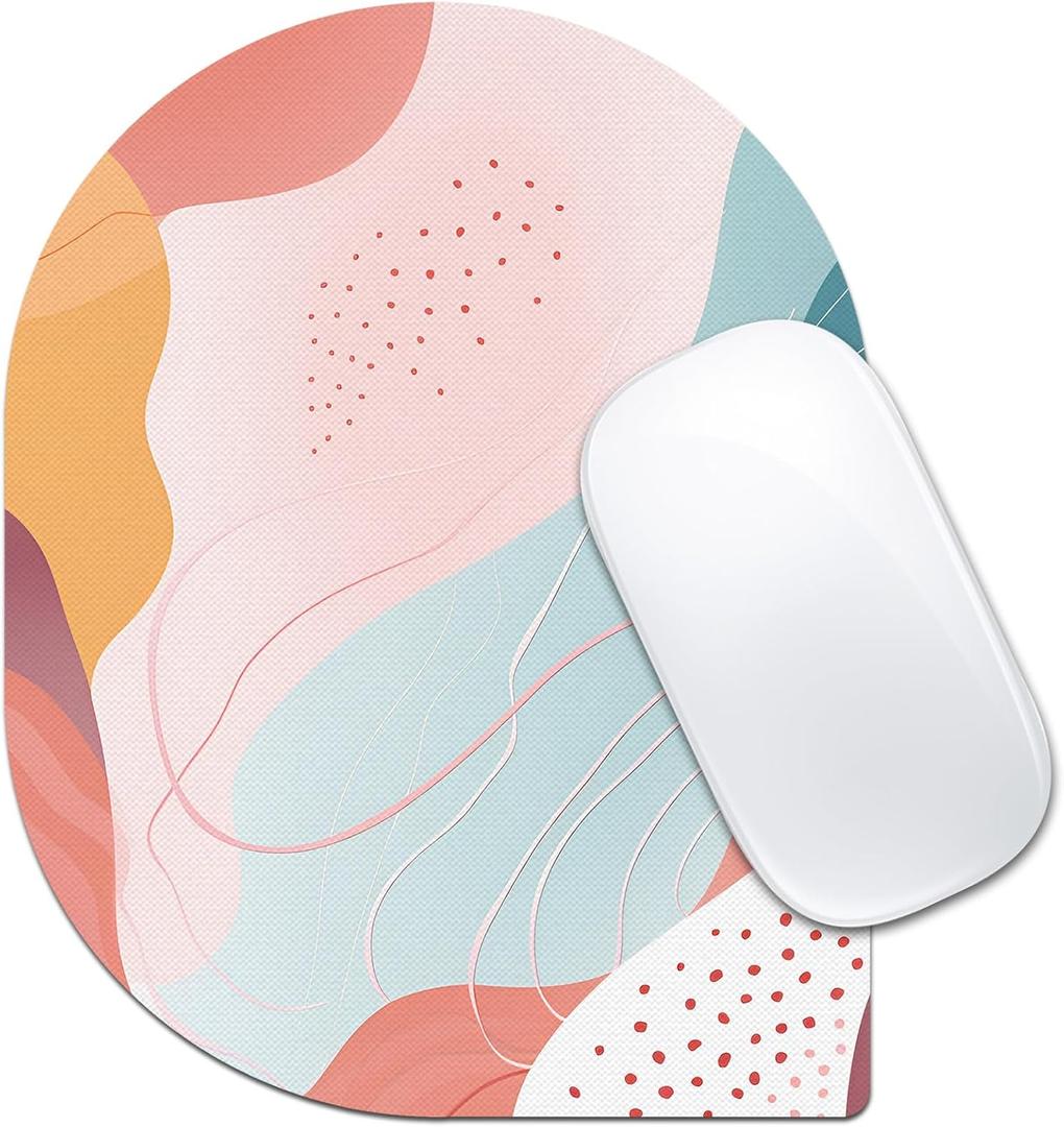 Bohemian Lines Mouse Pad, 6 x 8 in Minimalist Pattern Design, Oval-Angle Portable Mousepad with Non-Slip Base for Laptop Computer