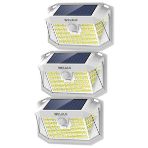 Solar Motion Lights Outdoor, [3 Modes/3 Pack/188 LED] 270 Wide Angle Lighting, Security Solar Powered Wall Lights, IP65 Waterproof Flood Lights for Fence Porch Yard Patio (White)