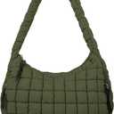 Quilted Puffer Tote Bag for Women - Large Crossbody Bag, Lightweight Nylon Puffy Carryall Hobo Puff Shoulder Bag (Medium, Dark Green)