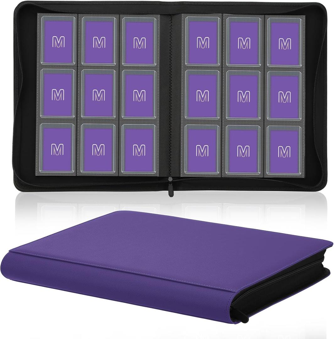 Toploader Binder,Trading Card Binder Storage Hold up 288 Cards 9-Pocket Top Loader Binder with Sleeves for 3"x4" Rigid Toploaders Hard Cases (9Purple6)