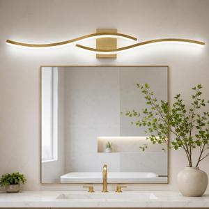 Modern Vanity Lights Dimmable Bathroom Light Fixtures Over Mirror Bathroom LED Vanity Light for Bathroom Living Room (Gold,39.37Inch,5500K)